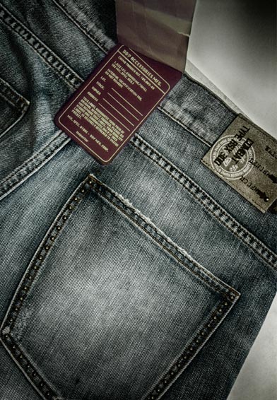 etichette per pantalone tessuto jeans